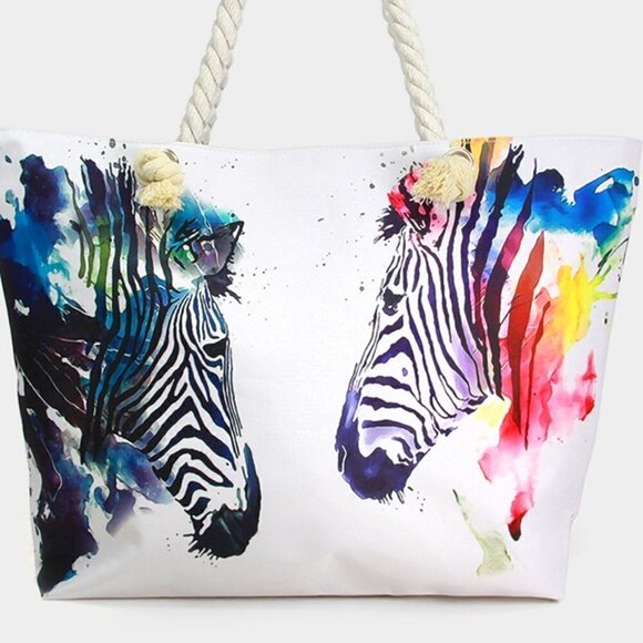 Stylish Splash of Color Zebra Print Beach Tote Bag - Picture 6 of 14